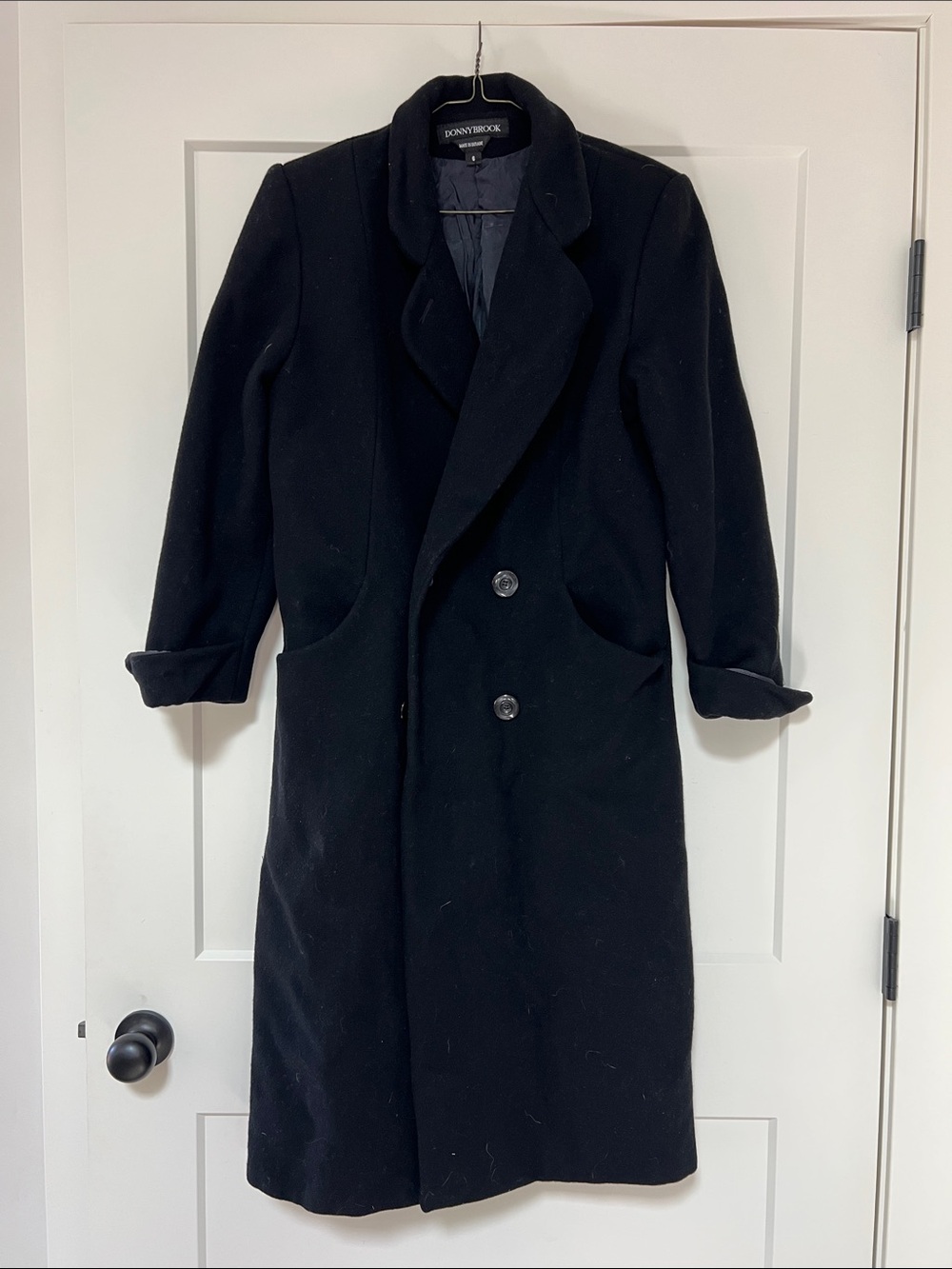 Donnybrook Black Double-Breasted Long Trench Coat